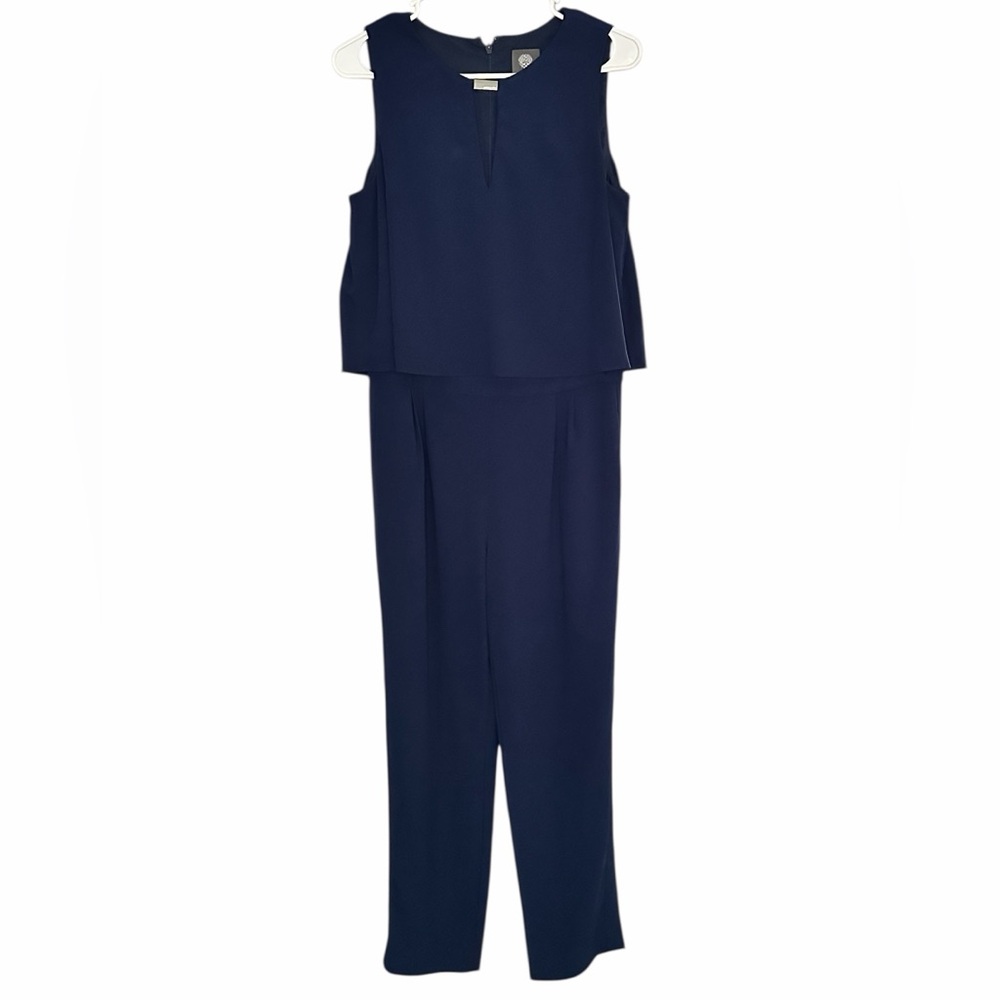 Vince Camuto Navy Ruffle Bodice Sleeveless Jumpsuit Woman’s 8 NWT Color: Navy